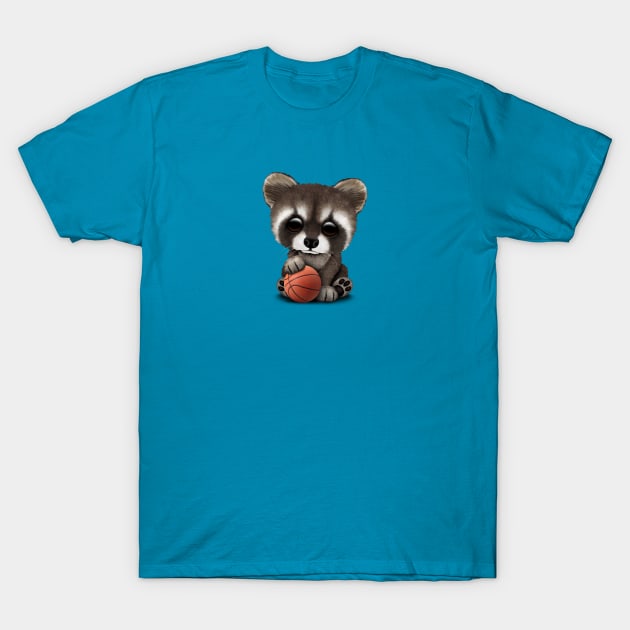 Cute Baby Raccoon Playing With Basketball T-Shirt by jeffbartels